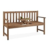 Relaxdays Gartenbank mit integriertem Tisch, 3 Sitzer, robuste Holz Sitzbank, Garten & Balkon, HBT: 90x152x56 cm, braun