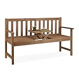 Relaxdays Gartenbank mit integriertem Tisch, 3 Sitzer, robuste Holz Sitzbank, Garten & Balkon, HBT: 90x152x56 cm, braun