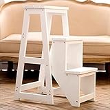 OUYOXI Klappbarer Tritthocker aus Holz, 3-Stufen-Hocker für Erwachsene und drinnen, klappbare Trittleiter, Küche, Holzleitern, kleine Fußhocker, tragbare Schuhbank/Blumenregal (weiß R)