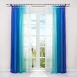 HongYa 2er-Pack Farbverlauf Gardinen Transparenter Voile Vorhänge Schals mit Kräuselband H/B 245/140 cm Blau