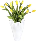 Giessle® Handgefertigte Vase aus Glas ca. 26,5cm groß in weiß für Tulpen und Trockenblumen Tischvase Blumenvase