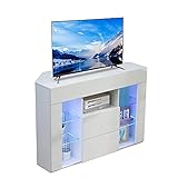 Dripex TV-Schrank mit LED-Beleuchtung, Eck-Schrank für TV-Halterung, weiß glänzend, 100 x 40 x 68 cm