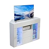 Dripex TV-Schrank mit LED-Beleuchtung, Eck-Schrank für TV-Halterung, weiß glänzend, 100 x 40 x 68 cm