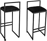 AREPAS Barhocker, Stuhl, 2er-Set, Barhocker, 2er-Set, Frühstücks- und Esszimmerhocker für die Küche, modern, quadratisch, weich gepolstert, Samt, Fußstütze aus Metall, Schwarz (76 cm Null)