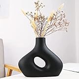 Disoza Keramik Vasen Deko Porzellan Vase für Pampasgras Blumen Schwarz Blumenvase Modern Vasen für Tischdeko Hochzeit Tulpenvase für Trockenblumen Küche Büro Wohnzimmer 23x20x4