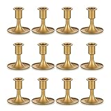 Romadedi Kerzenständer Kerzenhalter Gold Stabkerzen - 12er Set Kerzen Ständer Metall Klein für Eisen Vintage Retro für Hochzeit Thanksgiving Weihnachten Deko Advent Tischdeko