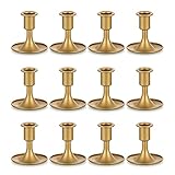 Romadedi Kerzenständer Kerzenhalter Gold Stabkerzen - 12er Set Kerzen Ständer Metall Klein für Eisen Vintage Retro für Hochzeit Thanksgiving Weihnachten Deko Advent Tischdeko