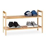 Relaxdays Schuhregal stapelbar, Schuhablage mit 2 Etagen, Walnuss Holz, bis zu 6 Paar Schuhe, HBT 41 x 69 x 27 cm, natur