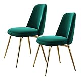 PEPDRO Set mit 2 Retro-Esszimmerstühlen aus Flanellstoff, gepolsterte Loungesessel, Ankleidestühle mit gepolstertem Sitz und Metallbeinen, armlose Esszimmerstühle (Farbe: grün)