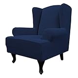 Easy-Going Stretch-Sofa-Schonbezug mit Flügelrücken, 1 Stück, Sofabezug, Möbelschutz, Couch, weich mit elastischem Boden, Spandex, Jacquard-Stoff, kleine Karos(groß, marineblau)