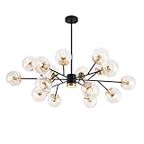 HWORKS Moderne Kronleuchter-Beleuchtungsdecke mit Aluminiumdraht, Glaskugel, dimmbare Leuchten für Esszimmer, Wohnzimmer, Küche, Schwarz, 18-flammig