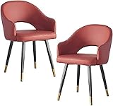 HAVMAK Moderne Küche Esszimmer Stühle Set Küche Sessel mit hoher Rückenlehne 2er Set Leder Esszimmerstuhl Moderner weicher Sitz Wohnzimmer Wohnung Esszimmerstuhl Lounge Thekenstühle (Farbe: Rot)