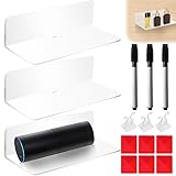 Leikurvo 3er-Set Klare Wandregal: Schwebendes Regal Wand Ohne Bohren 23×9×6cm Acryl Wandregal Schweberegal mit Spurlosen Aufklebern und Haken Dekotativ Regalbrett für Wohnzimmer Küche Bad Büro