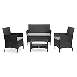 SVITA Brooklyn Gartenmöbel Poly Rattan Sitzgruppe Essgruppe Set Sofa-Garnitur Lounge (Schwarz)