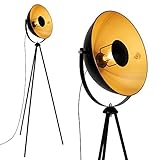 Briloner Leuchten - LED Stehleuchte, Stehlampe, Studiolampe, Studioleuchte, Wohnzimmerlampe, Wohnzimmerleuchte, Max. 60W Vintage Lampe, Metall, E27, Schwarz-Gold-Matt, 1 Stück (1er Pack)