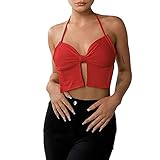 SUANQ Air Top Frauen Damen Halfter Ärmellos Sexy Einzigartige Slim Fit Schmetterling Tank Crop Top Gänseblümchen Top Damen, rot, Large