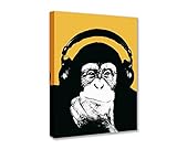 Tucocoo Lustige Tierbilder für Wohnzimmer, Musik-Kopfhörer, Affengemälde, 1 Stück, Leinwand, denkender Gorilla, Wandkunst, moderne Kunstwerk, Wohnkultur, Giclée, fertig zum Aufhängen, 30.5x40.6 cm