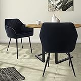 ML-Design 6er Set Esszimmerstühle mit Armlehne und Rückenlehne, Schwarz, Küchenstuhl mit Samtbezug, Polsterstuhl mit Metallbeinen, Ergonomischer Stuhl für Esstisch, Esszimmerstuhl Wohnzimmerstuhl