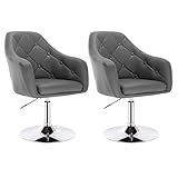 WOLTU® 2er Set Barsessel Loungesessel mit Arm- und Rückenlehne, stufenlose Höhenverstellung, drehbar, Kunstleder, Grau BH104gr-2