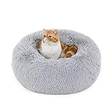 Bedsure Katzenbett waschbar Flauschiges Katzenbett - Ø 50 cm Katzenschlafplatz für Katzen, plüsch Katzenkissen rund Kuschelbett Größe, hellgrau