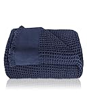 Gräfenstayn Premium Tagesdecke mit Fransen - 180 x 240 cm - Warme Waffelpique Kuscheldecke - 100% Baumwolle - Wohndecke, Baumwolldecke als Bett-Überwurf, Überwurf Decke Sofa, Couch (Marineblau)