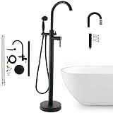 Freistehende Badewannenarmatur Schwarz Armatur Badewanne Wasserhahn Mischbatterie Handbrause Badezimmer Dusche Badezimmerarmatur Standarmatur Set