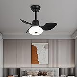 YUNZI Leiser Licht Mit Ventilator 80CM Mit Fernbedienung Reversibel DC Motor LED-dimmbares Deckenventilator-Design Für Küche Schlafzimmer Esszimmer Winter- Und Sommerfunktion-Black||65CM