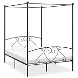 RONGQI Himmelbett-Gestell, Bett, Bettgestell, Jugendbett, Schlafzimmer Komplett, Schlafzimmer Bett, Bed Fram, Grau Metall 140 x 200 cm