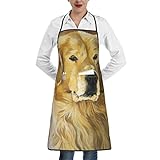 ZIMBRO Golden Retriever Wasserdicht und fettdicht, Küchenschürze für Männer und Frauen, verstellbare Latzschürze, weiß, Einheitsgröße, Weiß, EinheitsgröÃŸe