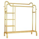 Garderobenständer, Garderobenständer aus Metall, freistehend, mit Doppelstangen und 4-stufigem Lagerregal, modernes Design, 40 kg Tragkraft, 150 x 55 x 155 cm