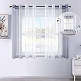 CUTEWIND Gardinen Kurz Farbverlauf Vorhänge mit Ösen Transparente Gardinen Tüll und Voil Dekoschal für Fenster Schlafzimmer Wohnzimmer 2er Set 122x138cm (HxB) Weiß Grau