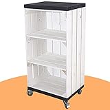 Vintage Möbel 24 GmbH Regal mit 2 Mittelbretter in Weiß und schwarzen Bohlenbrett, auf Rollen 79x40x31cm Obstkisten Weinkisten