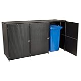 Gartenmoebel Mülltonnenbox für 3 Tonnen klein 66x189x109cm bis 120 Liter, Stahl + Polyrattan Mocca Mülltonnenaufbewahrung