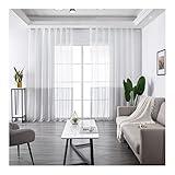 Lieson Vorhang Gardinen Halbtransparent 2er Set, Polyester Voile Gardinen mit Ösen Transparent Geometrische Vorhänge Wohnzimmer Schlafzimmer Weiß Grau 86x115CM