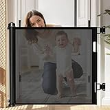 Sinbide Ausziehbares Treppenschutzgitter, Türschutzgitter, Absperrgitter für Kinder und Haustiere, Geeignet für Innen Außenbereich, Einhändiges Öffnen, Mühelos ausziehbar (86 * 150, schwarz)