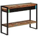 Tidyard Konsolentisch mit 3 Schubladen & Ablage Konsole Beistelltisch Flurtisch Ablagetisch Wandtisch Frisiertisch Altholz Massiv 110x30x76 cm