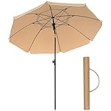 SONGMICS Sonnenschirm 200 cm, Sonnenschutz, UPF 50+, Strandschirm, beidseitig um 30° knickbar, höhenverstellbar, mit Tragetasche, für Balkon, Garten, Terrasse, Strand, ohne Ständer, Taupe GPU65BRV1