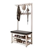 Schuhbank Garderobenständer Kleiderbügel Kleiderständer Freistehender Flurbaum Mit Schuhregal Und Haken Verstellbarer Kleiderständer Mit Bank Industrieller Garderobenständer Für Flur Wohnzim