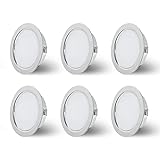 KYOTECH LED Möbeleinbauleuchte Dimmbar 230V 4W 3000K Warmweiß G4 LED 300LM Leuchtmittel Möbel Einbaustrahler, Bohrloch 54-56mm und 20mm Flache, Edelstahl gebürstet chrom-6er Set