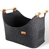 Kaminholzkorb XXL mit Tragegriffen - Holszkorb für Kaminholz - Groß Filztasche Shopper Filzkorb für Spielzeug, Kleidung, Obst, Brennholz, Zeitungen - 50 x 40 x 30 cm