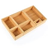 Edaygo Schubladen Ordnungssystem, aus Bambus, 6-teilig, Schubladeneinsatz Organizer für Küche, Badezimmer & Büro, mit Antirutschpads
