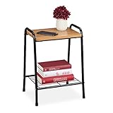 Relaxdays Beistelltisch, Tischplatte in Holzoptik, Metallgestell, Nachttisch, HxBxT: 48 x 35 x 29,5 cm, schwarz/natur