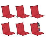 Beautissu 6 er Set Niedriglehner Auflage Gartenstuhl 100x50x6 cm Loft NL - Sitzkissen Niederlehner Rückenkissen niedrig Stuhlkissen Schaumkern Füllung Kissen Rot