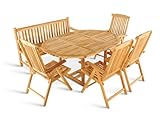 SAM 6tlg. Gartengruppe Borneo, Gartenmöbel-Set aus Teakholz massiv, 1 x Ausziehtisch/Gartentisch Borneo + 4 x Hochlehner / 5-Fach Verstellbarer Gartenstuhl Aruba + 1 x 3-Sitzer Gartenbank Caracas