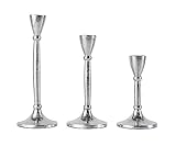 3er Set Kerzenständer Kerzenhalter Aluminium Silber Deko - Kerzenleuchter Modern für Stabkerzen - Tischdeko Hochzeit - Dekoration Wohnzimmer - H 18, 23 und 28 cm