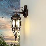 Licht-Erlebnisse Brest Außenwandleuchte Laterne in Antik-Kupfer Aluminium Glas Landhaus H:54cm IP44 Rustikale Outdoor Wandlampe Terrasse Garten Hof