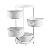 TUPOSTAR Drehbares Lagerregal, GemüSelagerregal, Aufbewahrungsregal Mit Feststellbaren Rollen Und Abnehmbarem Aufbewahrungskorb, FüR Wohnzimmer, Schlafzimmer, Nachttisch, Badezimmer,4 Tier