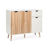 Meerveil Kommode, Sideboard Holz mit 1 Schubladen und 3 Türen für Wohnzimmer Schlafzimmer Flur, Weiß und Natur 90 x 30 x 73 cm