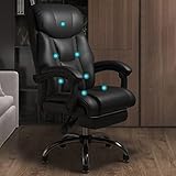 GIZNXBA Bürostuhl Ergonomisch Leder Mit 7-Punkte-Massage Schreibtischstuhl Chefsessel Mit Fußstütze Computerstuhl Massagefunktion Schreibtisch Drehsessel Lendenwirbelstütze (Color : /Black)