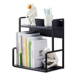 AOKLEY Bücherregal Bücherregal Desktop Edelstahl Kleines Bücherregal-Datei-Magazin CD Audio Rack Schlafzimmer Küche Multi-Layer-Regal (schwarz) Aufbewahrungsregal (Size : C)